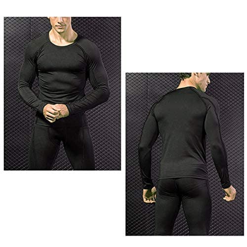 LANBAOSI Men's Gym Running Base Layer Top and Leggings Set Long Sleeve Compression Shirt Tights Thermal Underwear Suit, Black Line, M — view 4