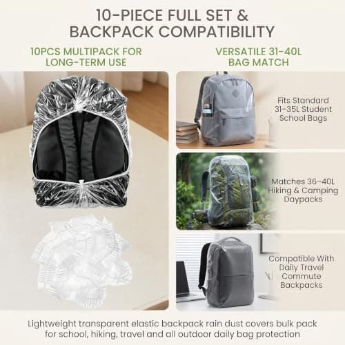 vipolishtry 10 Pack Clear Disposable Backpack Rain Covers for Hiking Travel — view 5
