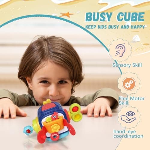 Montessori Busy Board Sensory Toys for 1-2 Year Old Toddlers: Activity Cube, Baby Fidget, Travel and Airplane Educational Learning Toys - Gift for 12-18 Month Old — view 4