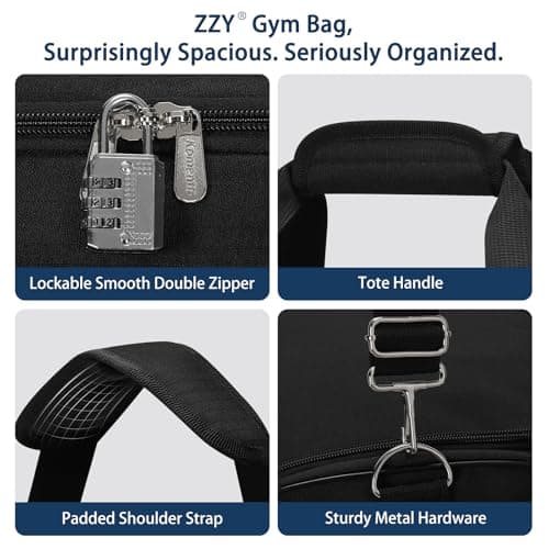 ZZY 52L Mens Sports Gym Bag with Shoe Compartment-24 inch Large Holdall Travel Duffle Bag for Overnight, Fitness - Black — view 5