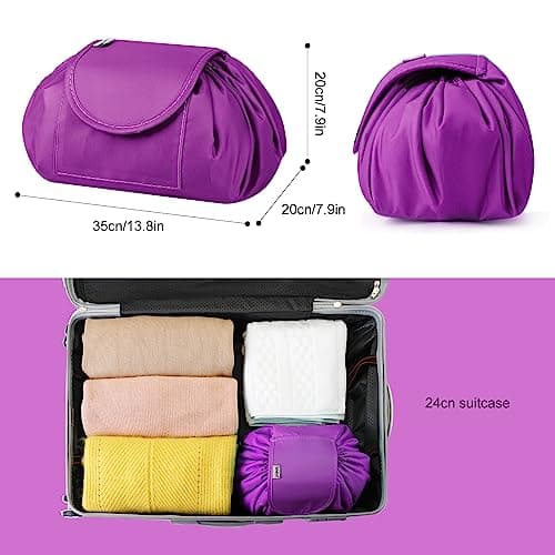 Vavabox Lazy Drawstring Makeup Bag, Flat Lay Cosmetic Bags (Purple) — view 6
