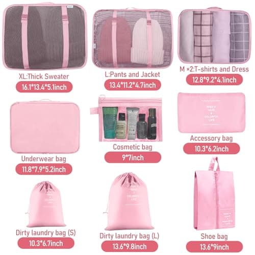 Packing Cubes for Suitcases, 10 pcs Travel Organiser Packing Bags for Clothes Shoes Toiletries Travel Luggage Organizers Storage Bags — view 3