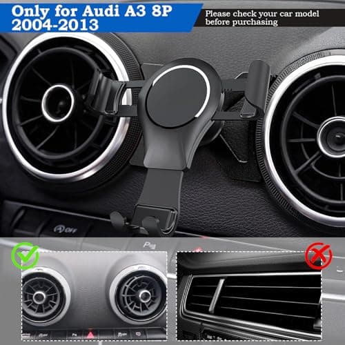 Focenat Car Phone Holder, Vehicle Mobile Phone Stand Mount, Gravity Auto Lock Aluminum Alloy with 360 Degree Rotation, Stable No Jitter Air Vent Cradle, Compatible with Audi A3 — view 4