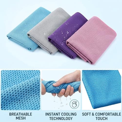 4 Pcs Cooling Towel, Microfiber Gym Towel for Sweat, Soft Breathable Chilly Towels for Neck and Face, Fast Drying Sports Towel for Fitness, Yoga, Running, Golf, Camping, Light Grey & Purple(100x30cm) — view 3