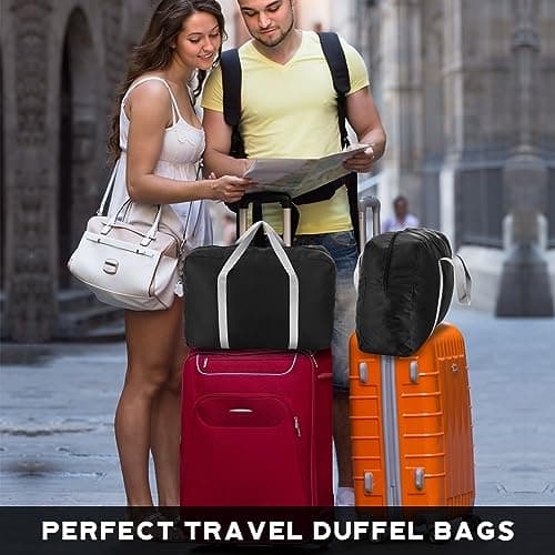 Sweetude 24 Pcs Travel Duffel Bags Bulk Foldable Luggage Bag Women Men Waterproof Carry Tote with Trolley Sleeve for Gym, Overnight, Airlines, Black — view 3