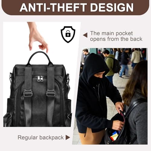 Eshow Womens Backpack Anti Theft Waterproof, Ladies Rucksack Vegan Leather Fashion, Daypack Convertible Small Makeup bag With RFID, Handbag Shoulder For Travel School Work Glossy Black — view 3