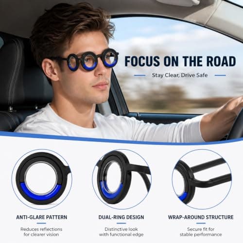 2 Pairs Motion Sickness Glasses, Travel Sickness Glasses, Relieve Car Sickness Seasickness Airsickness, Unisex for Adults & Kids (Blue & Black) — view 3
