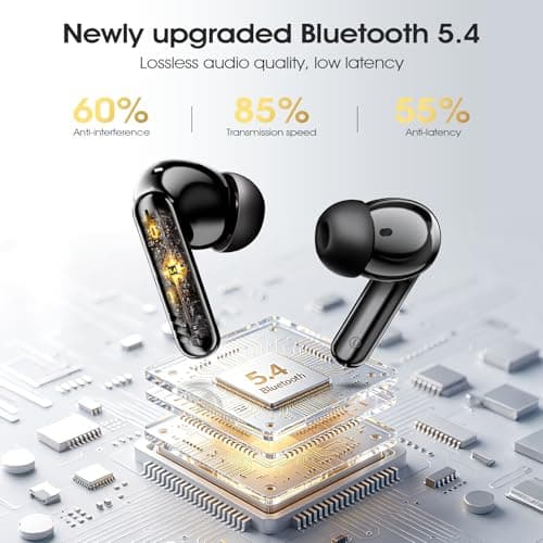 Wireless Earbuds, Bluetooth 5.4 Headphones with 4 Noise Cancelling Mic, 46H In-Ear Buds with 3D Bass Stereo, Small Ears, LED Display, Calls Sports Workout, IPX7 Earphones for Android iOS. Black — view 4