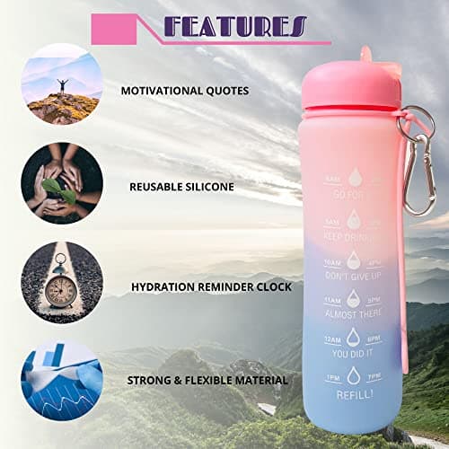 Motivational Water Bottle with Time Markings - 0.6 Litre Foldable Collapsible Gym and Sports Silicone Water Bottle - Running Drinks Bottle For Women, Men, Girls, Boys, Cycling, Hiking, Travel — view 3