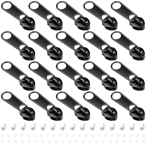 DOITEM 20Pcs Zipper Repair Kit Zippers Replacement 5# Zipper Pull Rescue Kit for Clothing Jackets Purses Luggage Backpacks