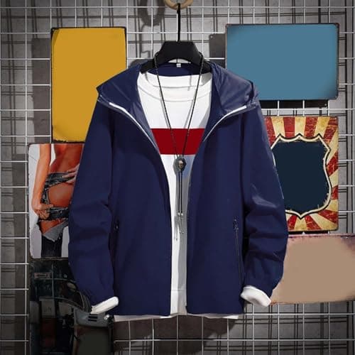 Mens Lightweight Waterproof Jackets Plus Size Zip Hooded Raincoat Jacket — view 2