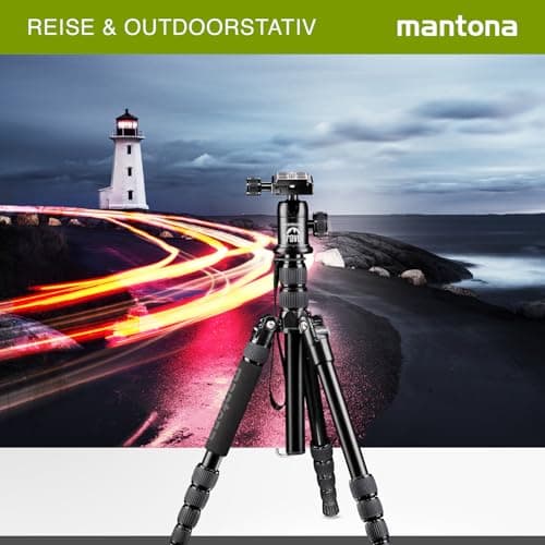 Mantona DSLM travel tripod (incl. ball head, load-bearing capacity of up to 5 kg, rotatable centre column, compact dimensions, tripod holder) for system cameras, DSLRs and compact cameras — view 2