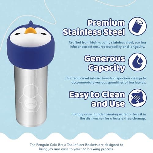 Penguin Cold Brew - Floating Tea Infuser Baskets - Stainless Steel Strainers for Loose Leaf Tea and Coffee - Extra Fine Metal Micro Mesh Steeper - Reusable, Travel-Friendly Fits Any 40oz Tumbler — view 3