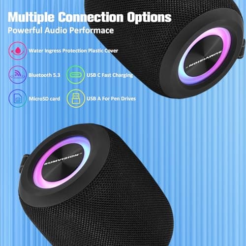 Sumvision Monic Wave Portable Bluetooth Speaker True Wireless Stereo Speakers 3D Sound Enhance RGB 21Hr 1800mAh Long Life Battery Bluetooth 5.4 USB C Fast Charge Drop Protect UK Design UK Tech Support — view 5