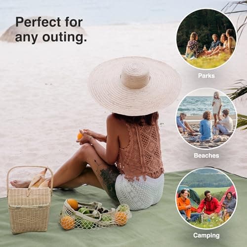 VonShef Picnic Blanket, Green Herringbone, 200x220cm — view 4