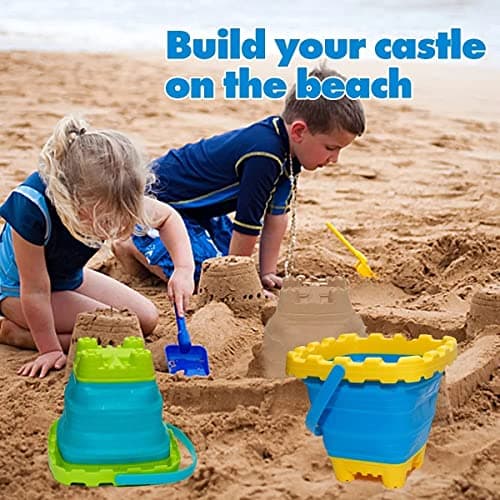 TRIXES 2PK Collapsible Bucket and Spade Set – Ideal for Holiday – Silicone Design – Minimise Space in Luggage – Premium Quality Childrens Holiday Essential – Summer Gift - 6-pieces — view 6