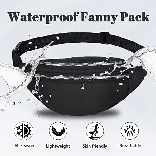 Black Bum Bag Fashion Waist Pack Bumbag for Women Men Lightweight Fanny Pack with 2 Zip Pockets & Adjustable Strap, Large Belt Bag for Dog Walking Running Hiking Jogging — view 4
