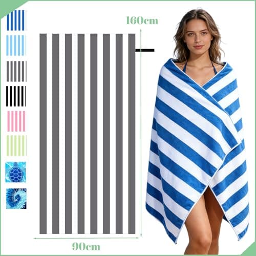 Large Microfibre Beach Towel for Adults with Bag 160x90cm,Grey Quick Dry Beach Towel with Double Sided,Lightweight Beach Microfiber Towels for Travel Drying Gym Yoga Sports Swim Towel for Women Men — view 2
