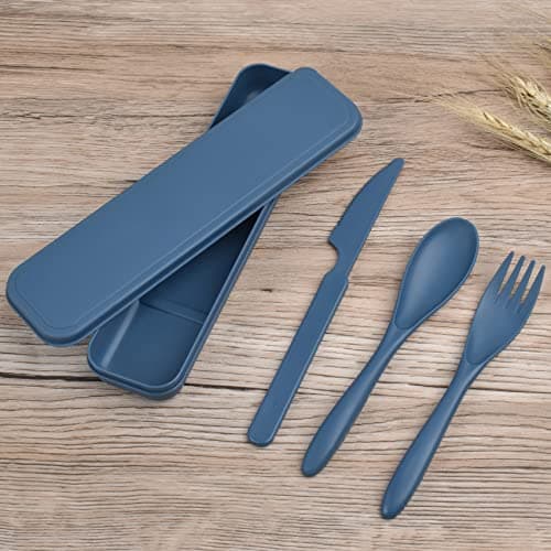 Reusable Travel Portable Cutlery Set with Case, Plastic Knife Fork Spoon Set, Camping Cutlery Utensils Set for Picnic Travel Camping Work School or Daily Use（Dark Blue — view 6