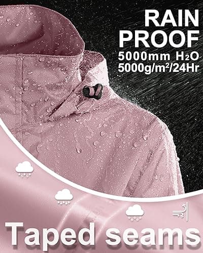 33,000ft Women's Lightweight Rain Jackets Hooded Breathable Packable Running Raincoats Active Trench Windbreaker with Hideaway Hood for Cycling Hiking (Dried Rose-L/UK 14) — view 3
