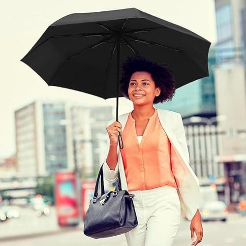 HOVUK Black Windproof Compact Umbrella 2 Pack, Foldable Travel Stick Umbrella for Men Women, Waterproof UV Protection, Strong Steel Frame, Lightweight & Portable for Rain or Sun — view 6