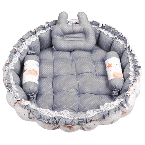 AD's Cuddle Premium Baby Nest Pod with Mosquito Net & Bedding Set, 100% Cotton, 0–12 Months, with Bolsters, Pillows and Mosquito Net (5 color) (Grey) — view 3