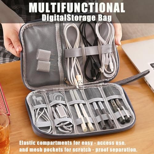 Eastrise Large Capacity Travel Cable Organiser Bag - Shockproof Electronics Accessories Organizer with 8 Compartments for Cables, Power Bank, Chargers & More (Grey/1 Pcs) — view 5