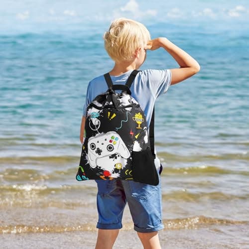 WAWSAM Kids Drawstring Gym Bag with Zippered Pocket and Water Bottle Pocket — view 6
