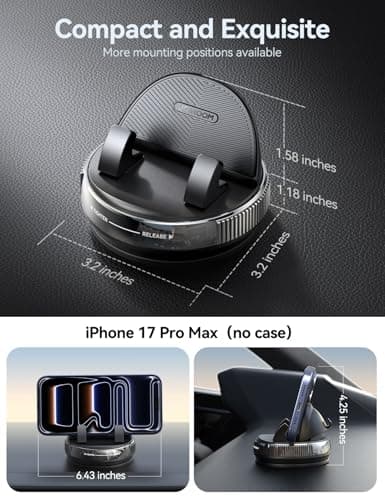 JOYROOM Dashboard Phone Holder with Gel & Suction Cup Universal Mobile Holder for Cars Compatible with iPhone Samsung Android Smartphones and Thick Cases up to 19mm — view 4