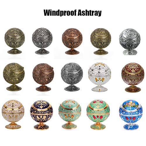LAUYOO Vintage Windproof Ashtray with Lid for Cigarette Metal Portable Cigar Ashtray Odor Eliminator for Indoor & Outdoor Use Hand Stamped Rose Pattern Fancy Ornament for Men Women(Dark Red Rose) — view 5
