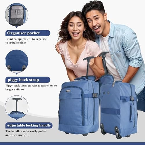 ZAHRAB 40x30x20cm for Ryanair Wizz Air, Underseat Bag Lightweight Hand Luggage Cabin Bag Trolley with Wheels Flight Bags Suit Case (Blue) — view 6