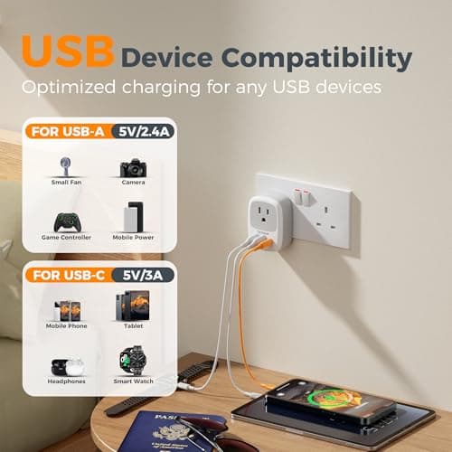 TESSAN US to UK Plug Adapter with USB, 4 in 1 American to UK Travel Adapter — view 4