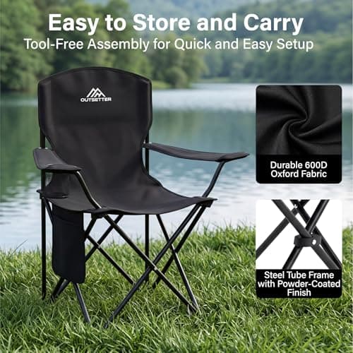 Vivo Technologies Set of 2 Lightweight Folding Portable Camping Chair with Cup Holder and Side Pocket Outdoor Folding 120kg Capacity, Fishing, Picnics and Travel Black — view 4