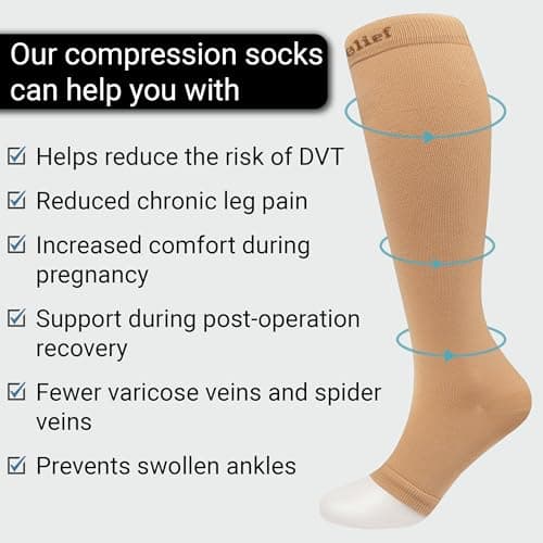 360 RELIEF Open Toe Compression socks for women & Men, S/M 3Pairs-Beige — view 6