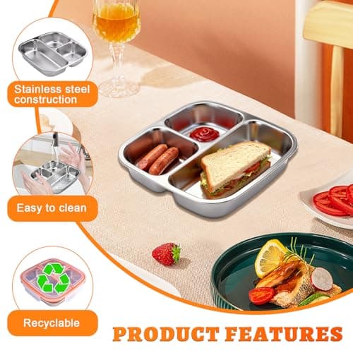 Betinyar 2PCS Stainless Steel Snack Containers, Leak-proof 3-Compartment Food Prep Containers with Individual Sealing Lids, Reusable Food Storage for Travel, Camping, Work and Fitness — view 3