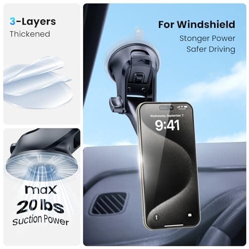 APPS2Car Magnetic Phone Car Mount, Universal Dashboard Windscreen Industrial-Strength Suction Cup Car Phone Mount Holder with Adjustable Telescopic Arm, 6 Strong Magnets for All Cell Phones — view 2
