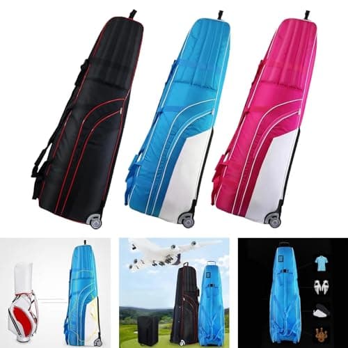 L6NqIAG Carry Golf Club Carry Bag Heavy Duty Golfs Travel Bags for Airlines Travel Padded Golf Club Travel Bag Nylon with 2 Wheel Golf Travel Bag(Pink) — view 3