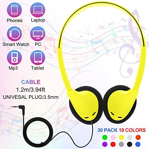 Kingdder Headphones Earphones Bulk Multi Color over Ear Headset with 3.5mm Plug Cord Earphones Adjustable Headphones for Students in Classroom Libraries Kids Teen and Adults, 10 Colors (30 Pcs) — view 2