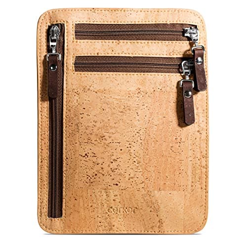 Corkor Cork Travel Neck Wallet - Vegan Slim Passport Holder RFID Blocking Travel Pouch to Protect Cash, Credit Cards and Travel Documents, Light Brown, Neck Wallet