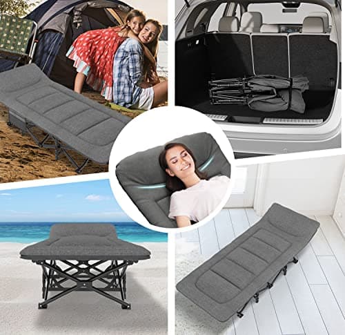 ATORPOK SHOP Camp Beds for Adults with Cushion and Pillow, Portable Travel Camping Cot for Sleeping, Lightweight Tent cot with Carry Bag Supports 450 lbs (Gray) — view 6
