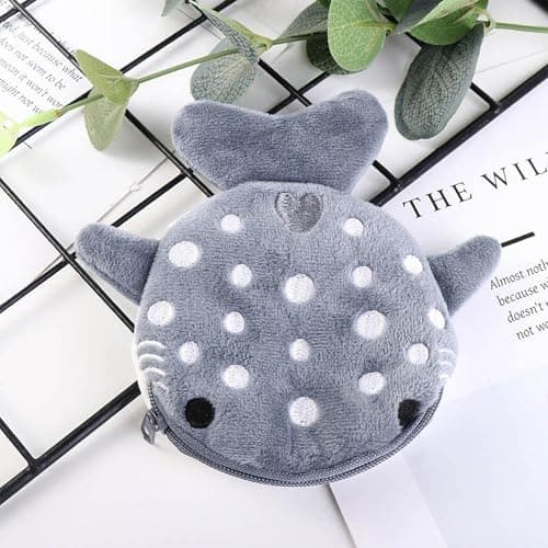 Whale Money Pouch Plush Cartoon Embroidery Pattern Zipper Key Card — view 2