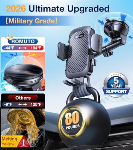 Romuto Car Phone Holder Mount【Strong Suction】Mobile Phone Holder for Cars Phone Mount for Car Vent/Windscreen/Dashboard Desktop Stand Phone Holder Van Car Accessories for Women Men for iPhone Samsung — view 4