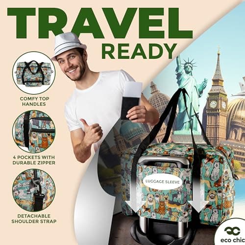 Eco Chic Recycled Cabin Holdall Bag, 40x20x25 for Ryanair Underseat Carry-On Luggage, Lightweight Foldable Water-Resistant Travel Duffle (Dogs Teal) — view 4