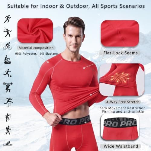Minghe Thermal Underwear Mens, Long Johns for Men Thermal Underwear Set Red — view 4