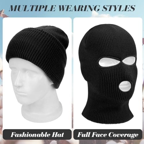 HAGOT 2 PCS 3 Hole Full Face Balaclava, Winter Knitted Balaclava, Ski Face Cover Unisex, Full Facecover for Outdoor Sports — view 4