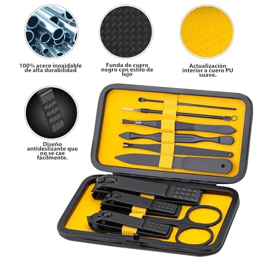 Manicure Set Nail Clippers Kit Professional Stainless Steel Nail Care Tools with Leather Travel Case 10 in 1 Yellow — view 3