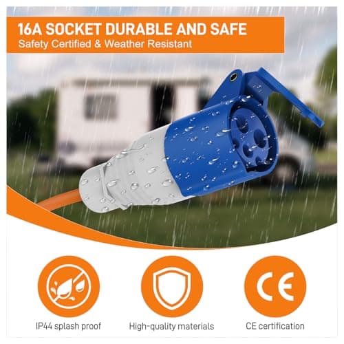 FDTEK European Hook Up Adapter, 16A EU Plug Caravan Electric Adapter IP44, 30cm Heavy Duty Converter, Motorhome Essentials for Camping, Campervan, Motorhome & Boats — view 3