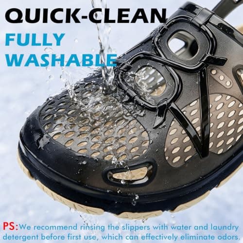beister Mens Clogs Non Slip Water Shoes with Adjustable Strap, Lightweight Slip on Mules Garden Kitchen Outdoor Beach Yard Pool Shower Summer Sandals Slippers Black Beige — view 5