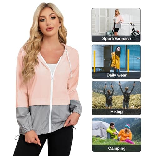 PONCEAU Ladies Lightweight Waterproof Jacket Windbreaker Thin Hooded Trenchcoats Bike Rain Jackets Windcheater Packable Travel Active Outdoor Lightweight — view 6