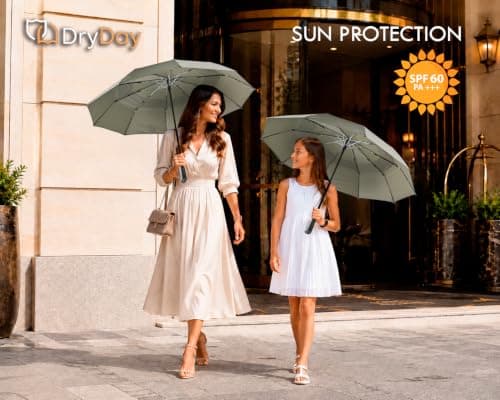 DryDay Premium Windproof Travel Umbrella, Double Canopy, 10 Alum Ribs, Khaki Green, 44 Inches, Classic — view 6